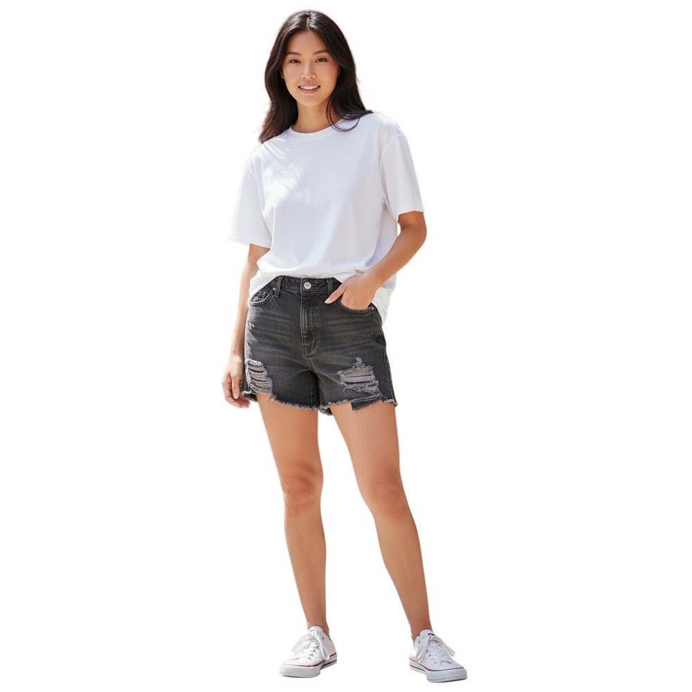 Guess Womens Distressed High Rise Denim Shorts Black Washed Size 30 VTG - Picture 1 of 9